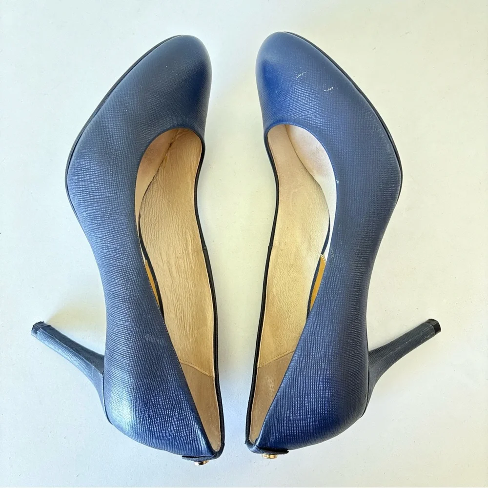 Michael Kors Flex Navy Blue Leather 3.25” High Heels Pumps Women’s Size 7 W
